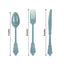 72 Pcs Plastic Silverware Set in Baroque Style Dusty Blue - Heavy Duty Disposable Knife, Fork, and Spoon Set