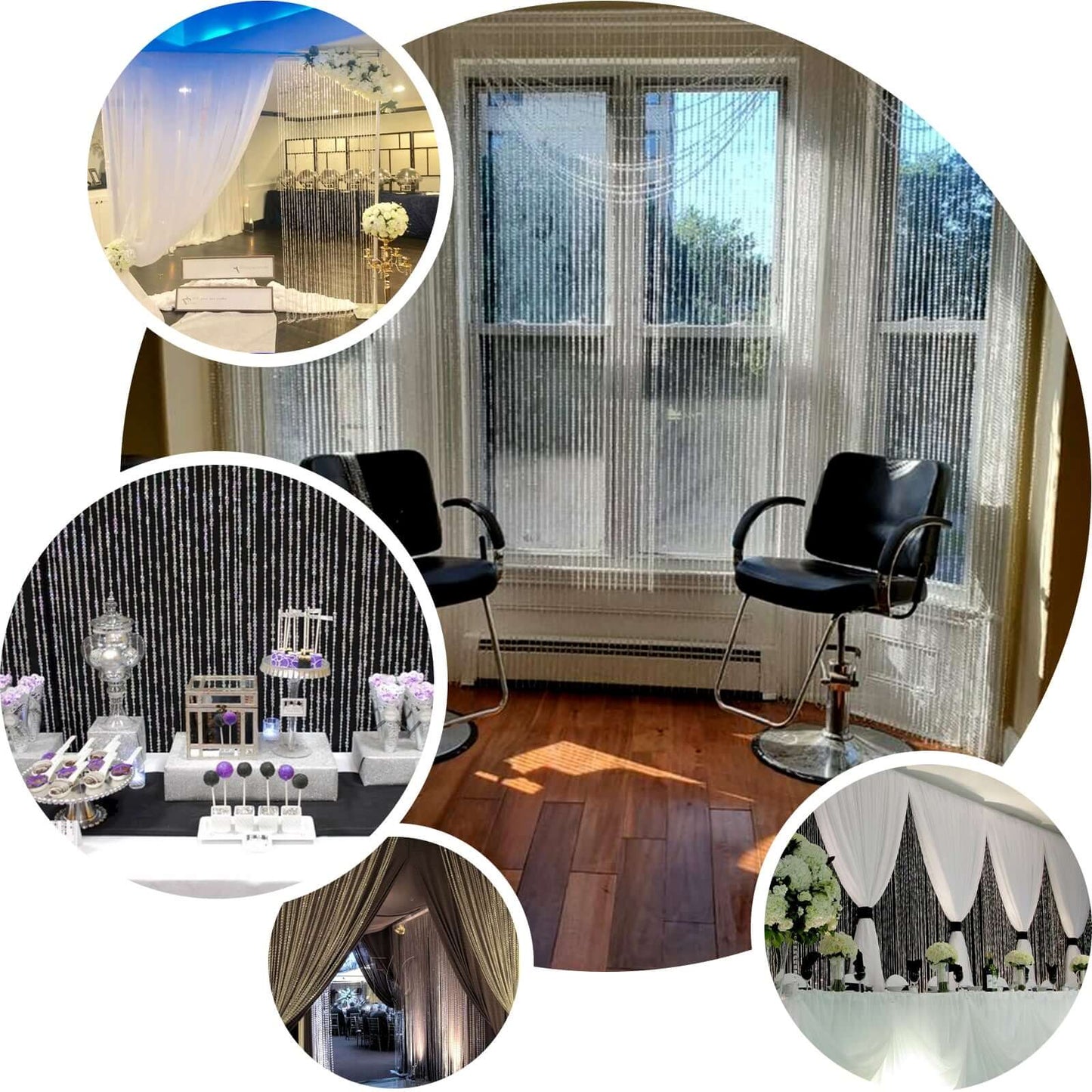 8ft Crystal Diamond Beaded Curtain with Plastic Rod and Adjustable Hooks