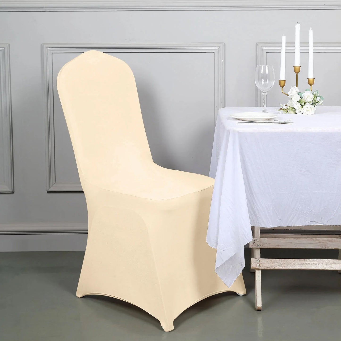 10 Pack Spandex Chair Covers for Banquet Chairs Beige - Durable Reusable Stretch Slip-On Covers