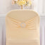Stretch Spandex Chair Cover Beige for Folding Chairs - Secure Fit Slipcover with Silver Rhinestone Buckled Sash Band