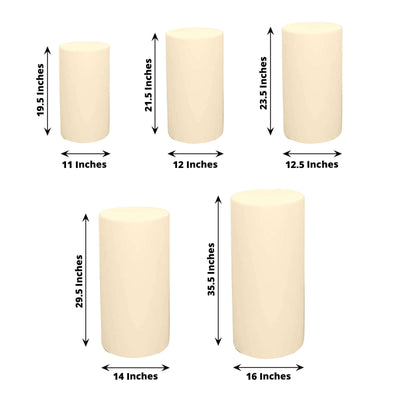 Set of 5 Beige Spandex Cylinder Pedestal Stand Covers, Stretchable Pillar Prop Covers - 160 GSM