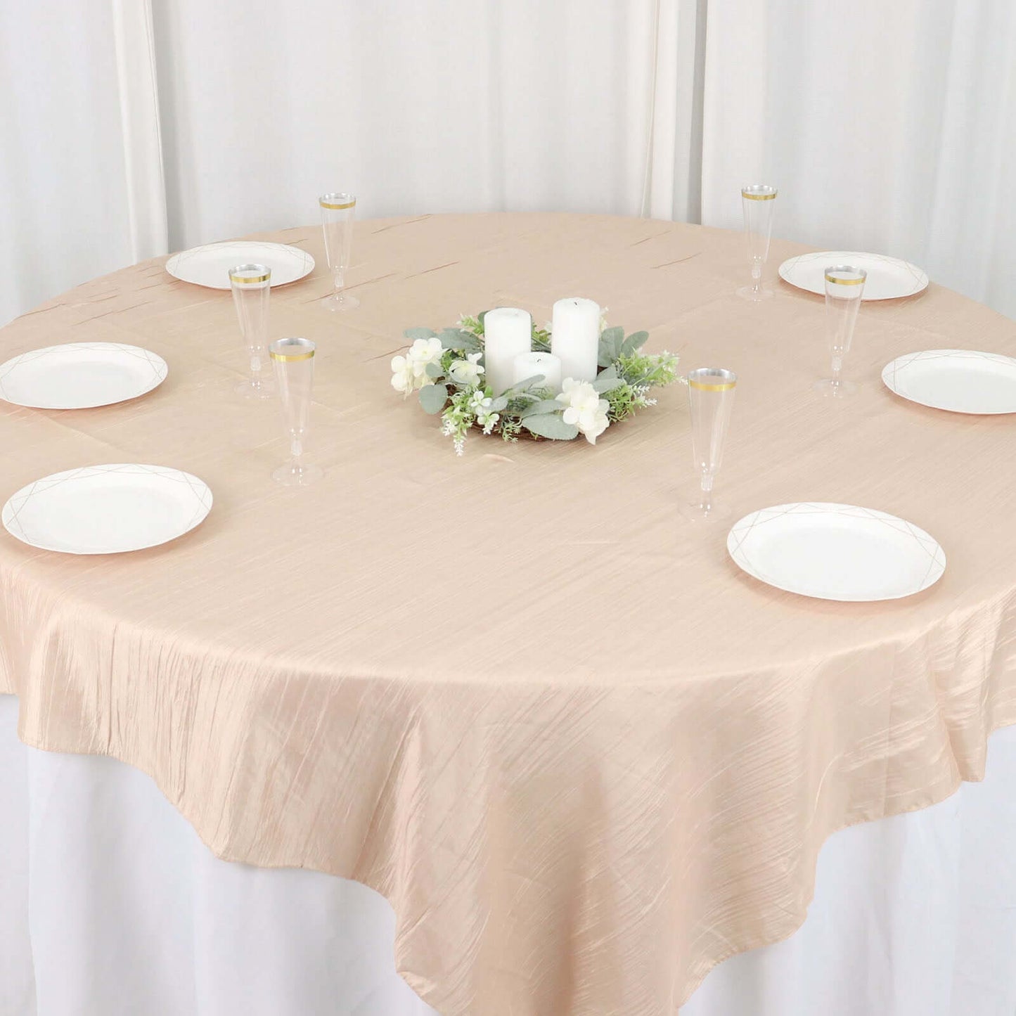 Taffeta 72"x72" Table Overlay Square Tablecloth Beige - Accordion Crinkle Table Cover