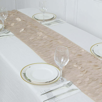 Taffeta Fabric 12"x108" Table Runner Beige - 3D Leaf Petal Design