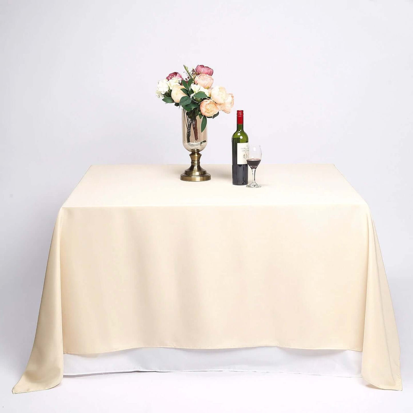 Polyester Square 90"x90" Tablecloth Beige - Wrinkle-Resistant & Durable Table Cover