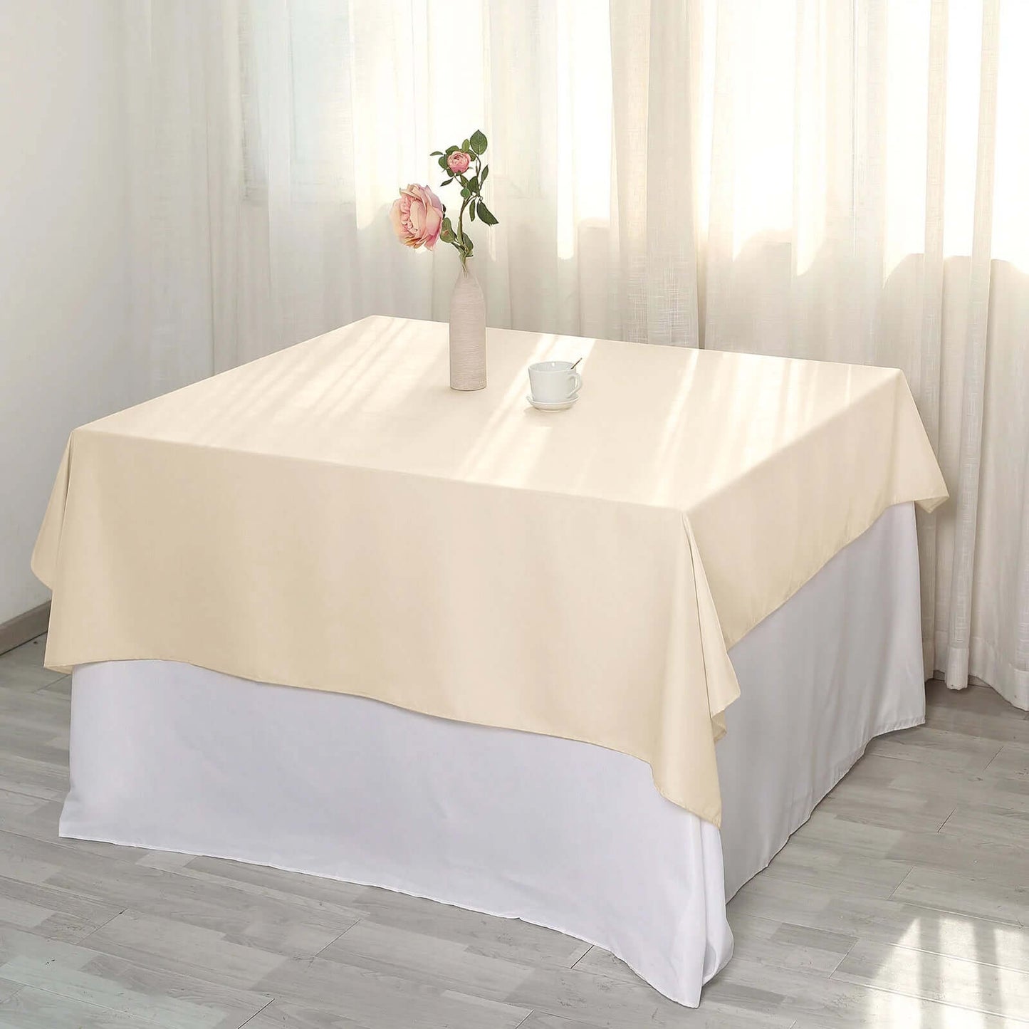 Polyester Square 54"x54" Tablecloth Beige - Wrinkle-Resistant & Durable Table Cover