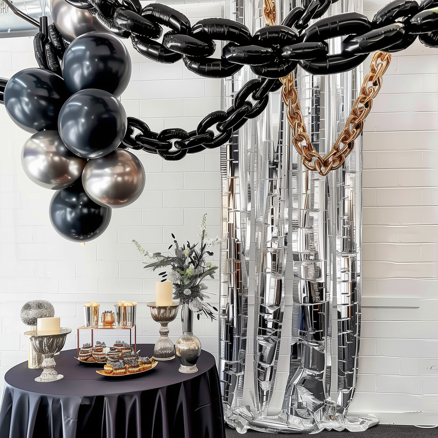 16ft Jumbo Chain Link Balloons in Black, 30pack 8x12" Durable Foil Chain Balloons for 90s Hip Hop Party Decorations, Event Decor