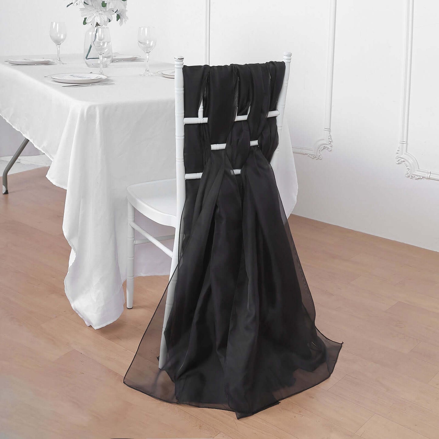 5 Pack Chiffon Chair Sashes Black - Soft & Lightweight Designer Chair Bows for Stylish DIY Chair Accents 22"x78"