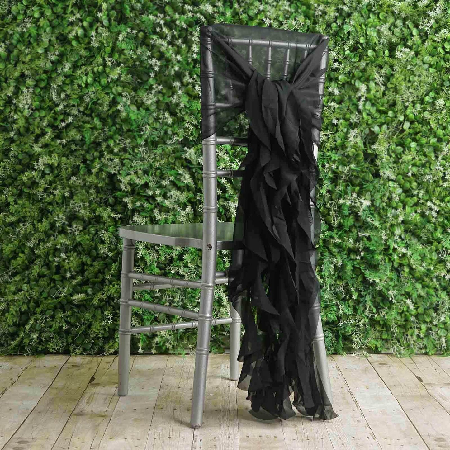1 Set Chiffon Hoods Chair Sashes with Willow Ruffles Design Black - Stylish Decor for Weddings & Gatherings