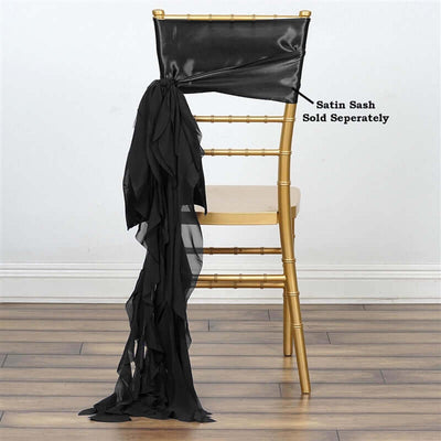 Chiffon Chair Sash with Curly Design Black - Stylish Event Decor for Weddings & Gatherings
