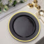 10-Pack Plastic 10" Round Dinner Plates in Black with Gold Rim - Disposable Party Plates for Classy Banquets & Special Occasions
