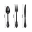 72 Pcs Plastic Silverware Set in Baroque Style Black - Heavy Duty Disposable Knife, Fork, and Spoon Set