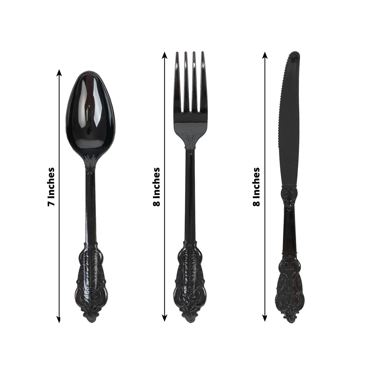 72 Pcs Plastic Silverware Set in Baroque Style Black - Heavy Duty Disposable Knife, Fork, and Spoon Set