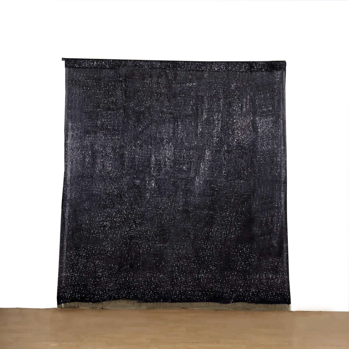 8ft Black Metallic Fringe Shag Event Drapery Panel, Shimmery Tinsel Polyester Divider Backdrop Curtain