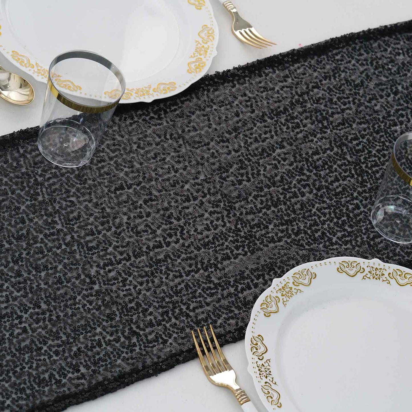 Sequin 12"x108" Table Runner Black - Glittering Design