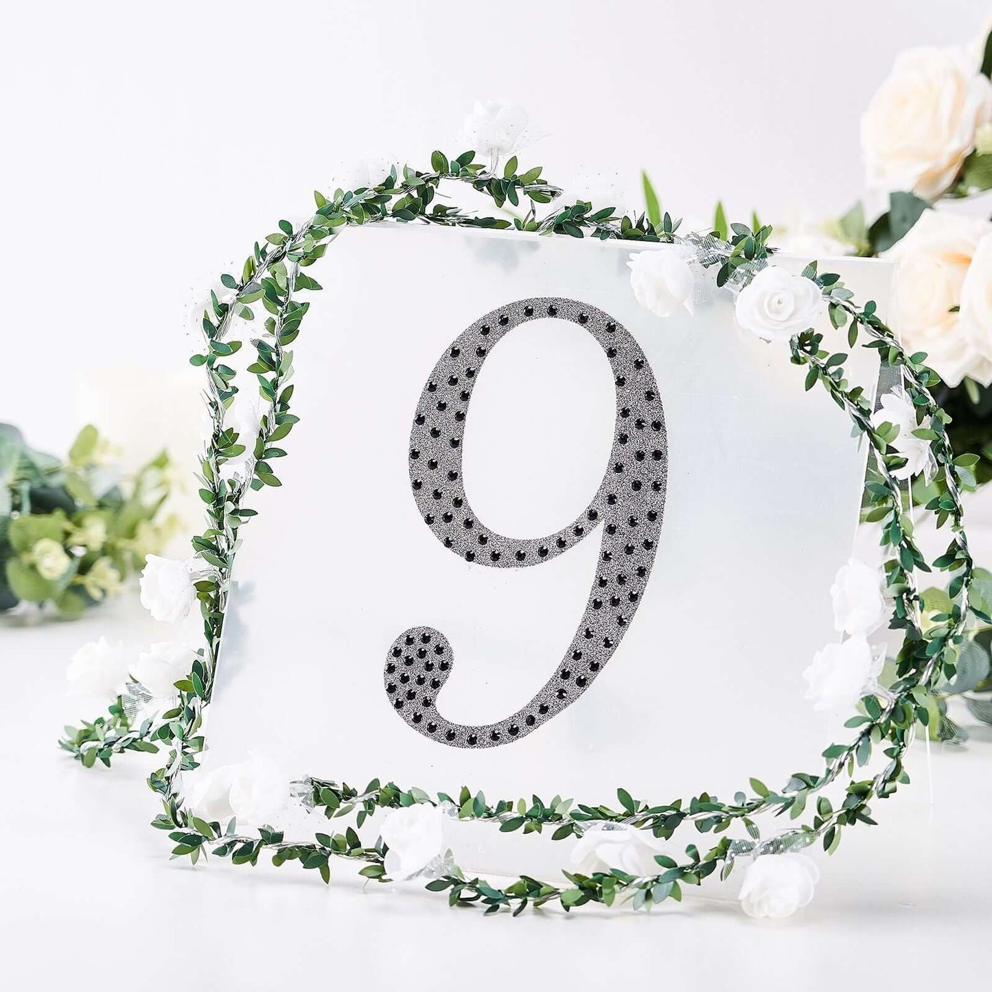 Decorative Rhinestone Number "9" Stickers, Glitter Adhesive Craft Numbers Black DIY Sparkle Embellishments 8"