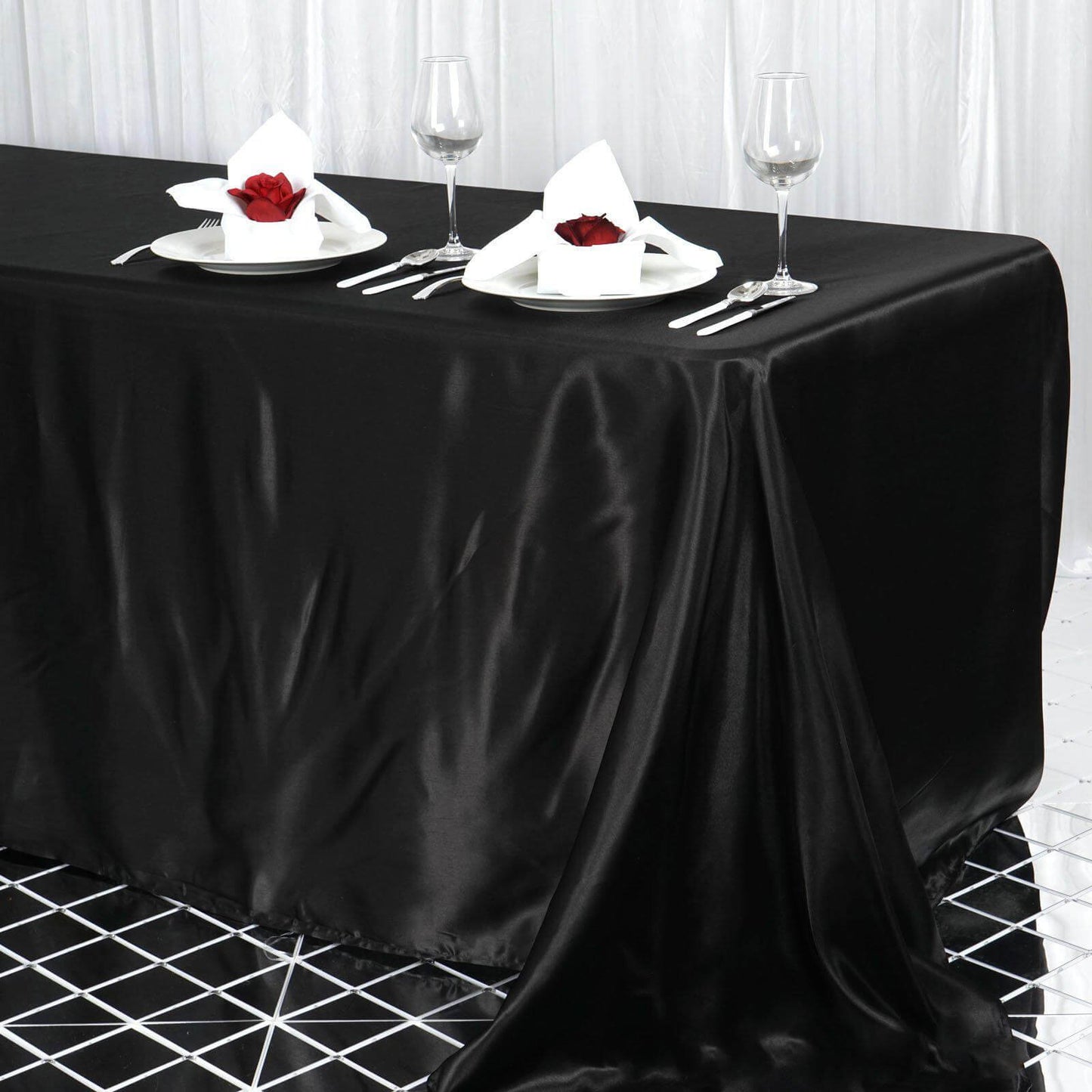Satin Rectangular 90"x156" Tablecloth Black - Seamless Stylish Table Cover for Wedding & Event Decoration