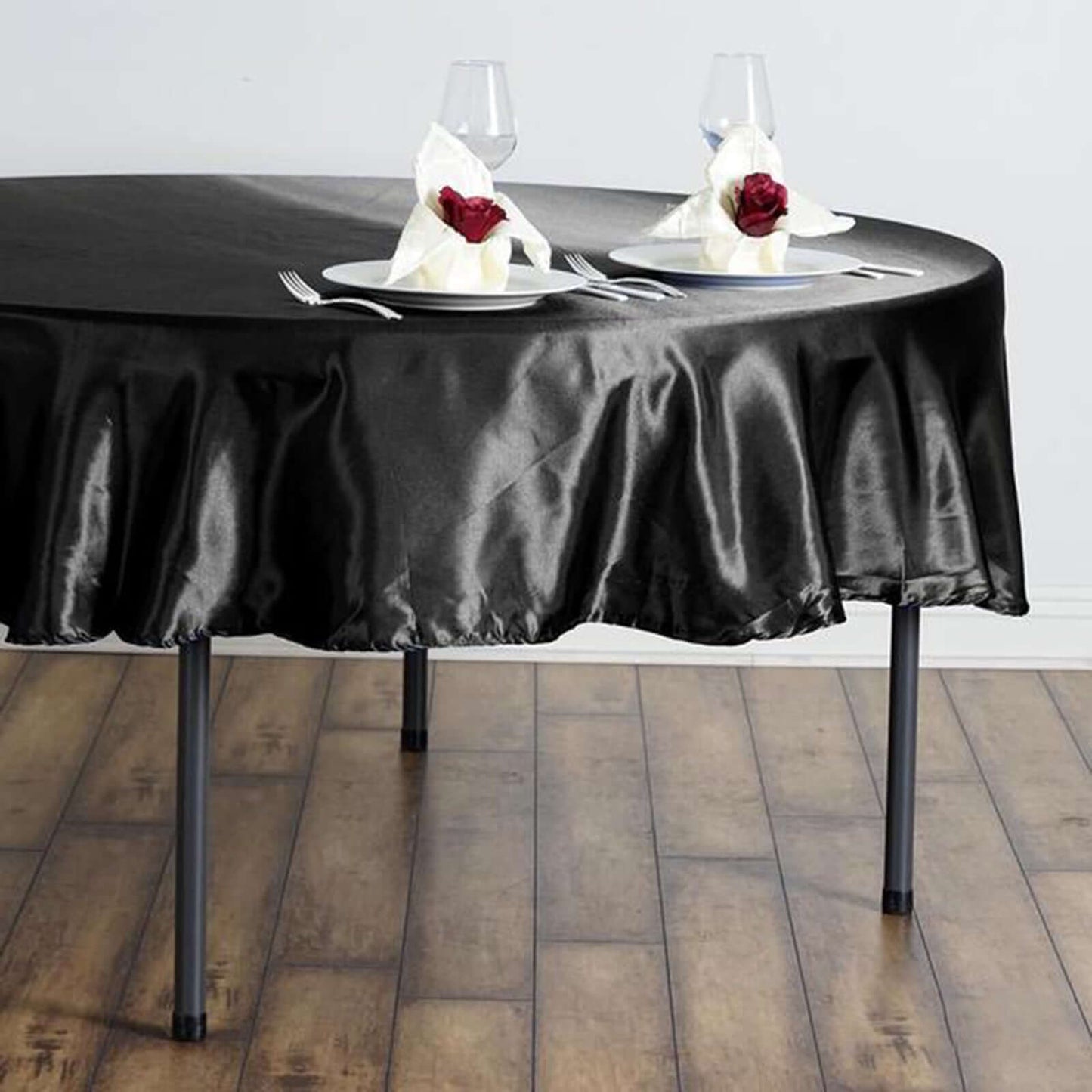 Satin 90" Round Tablecloth Black - Smooth and Lustrous Table Cover