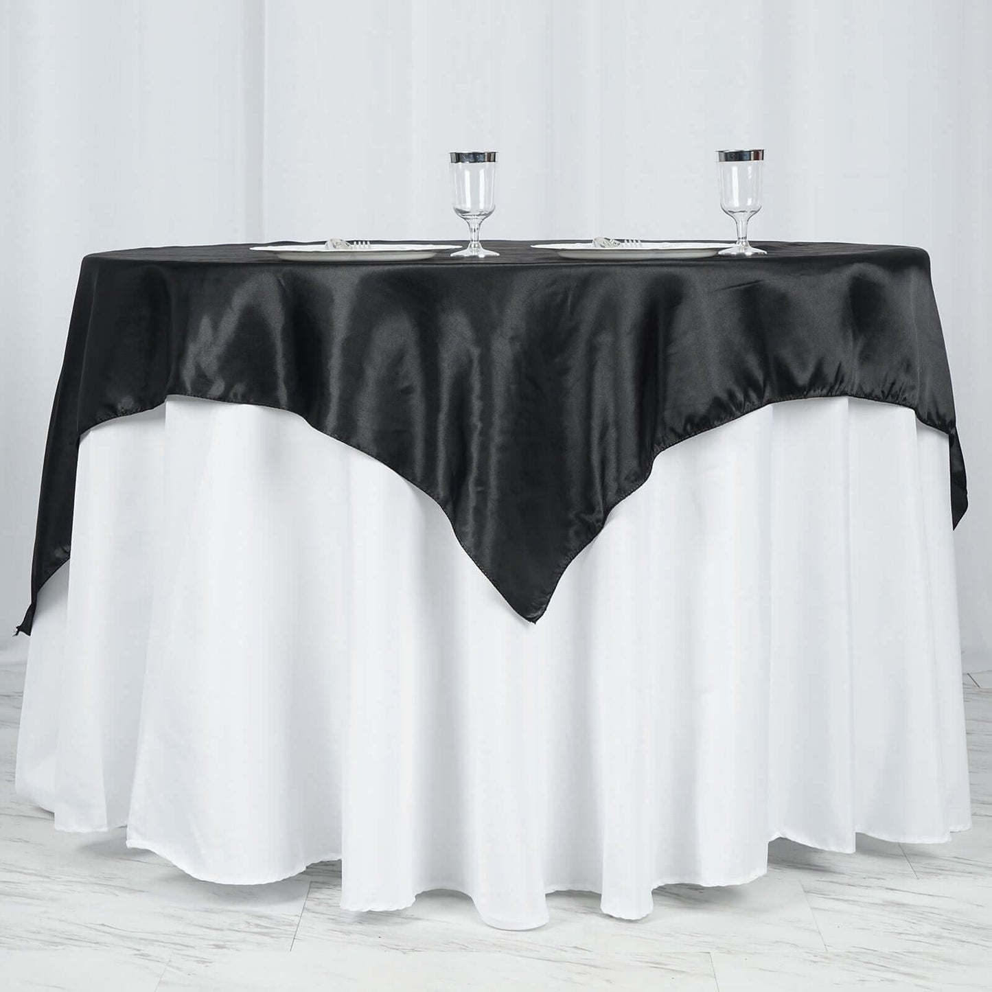 Satin 60"x60" Table Overlay Square Tablecloth Black - Smooth Silky Touch Table Cover for Sophisticated Events