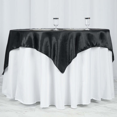 Satin 60"x60" Table Overlay Square Tablecloth Black - Smooth Silky Touch Table Cover for Sophisticated Events