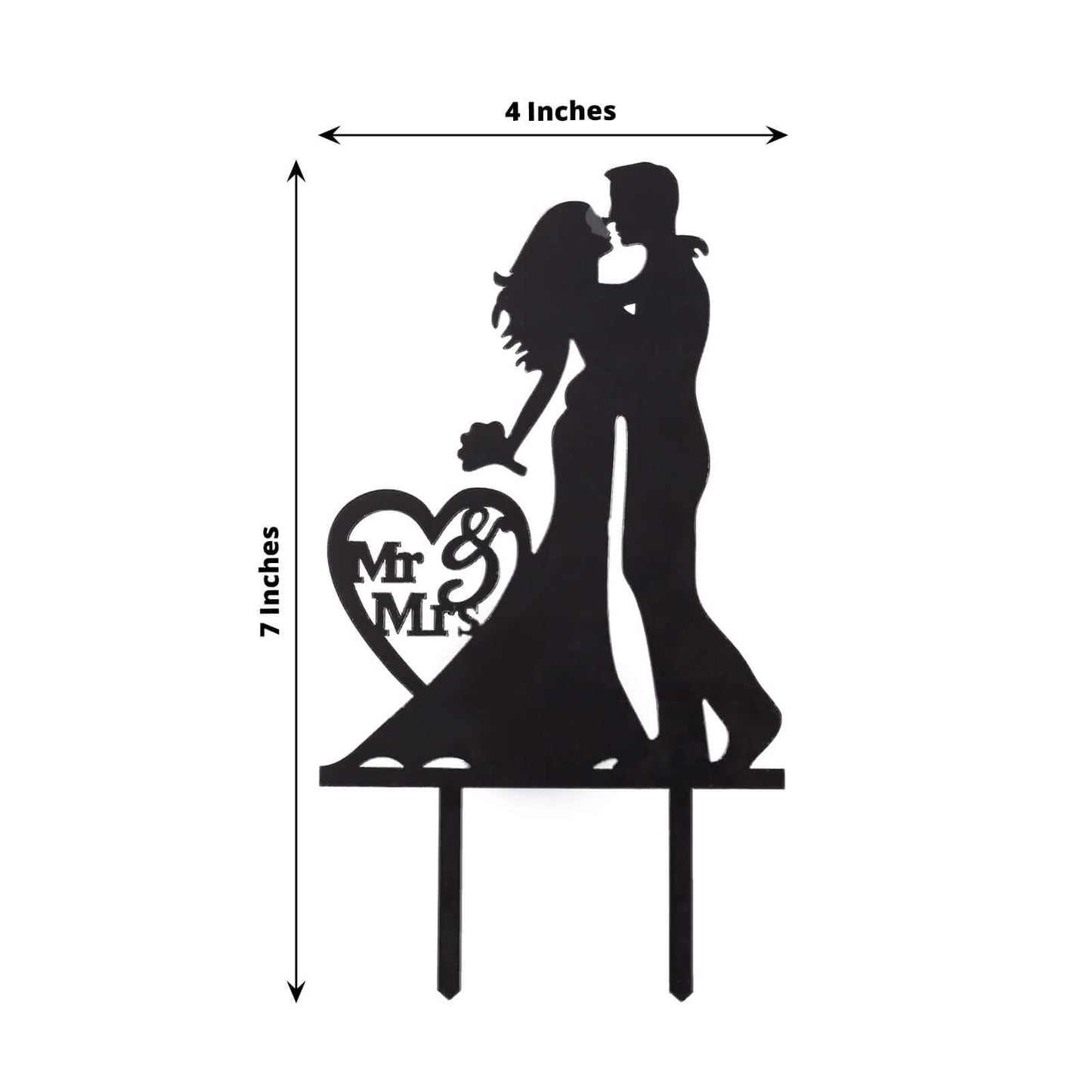 Acrylic Cake Toppers Black Silhouette Design Mr and Mrs - Wedding Cake Decoration Set 7"