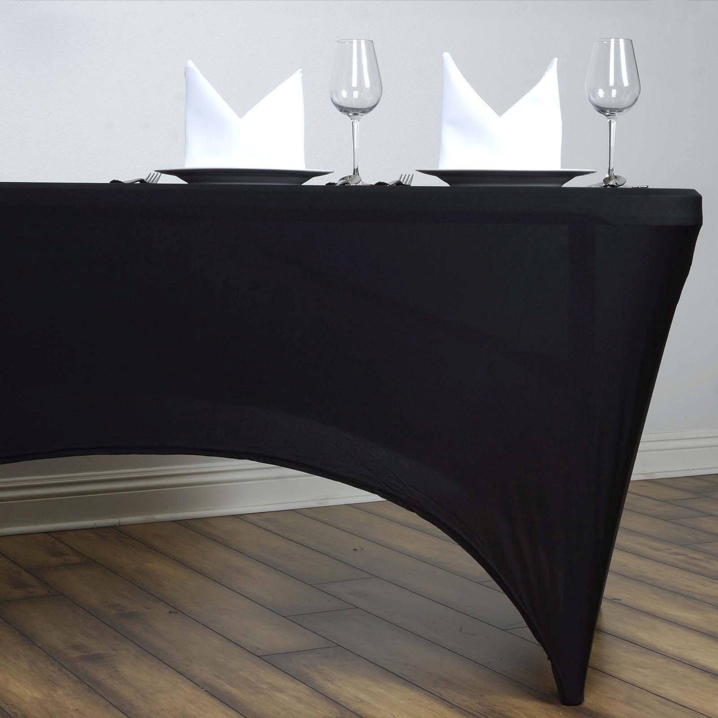 Stretch Spandex 6ft Rectangle Tablecloth Black - Durable Form-Fitting Table Cover for Events & Presentations