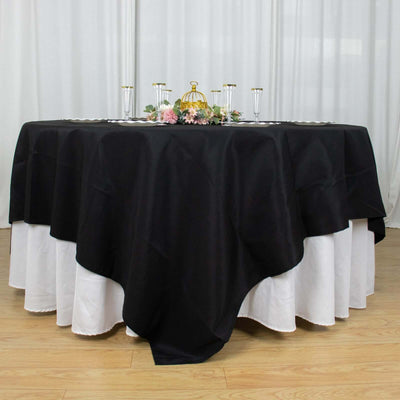 Premium Polyester 90"x90" Table Overlay Square Tablecloth Black 220GSM Wrinkle-Resistant Table Cover
