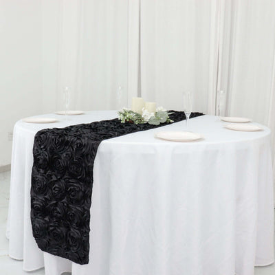 Rosette Satin 14"x108" Table Runner Black - Grandiose Design