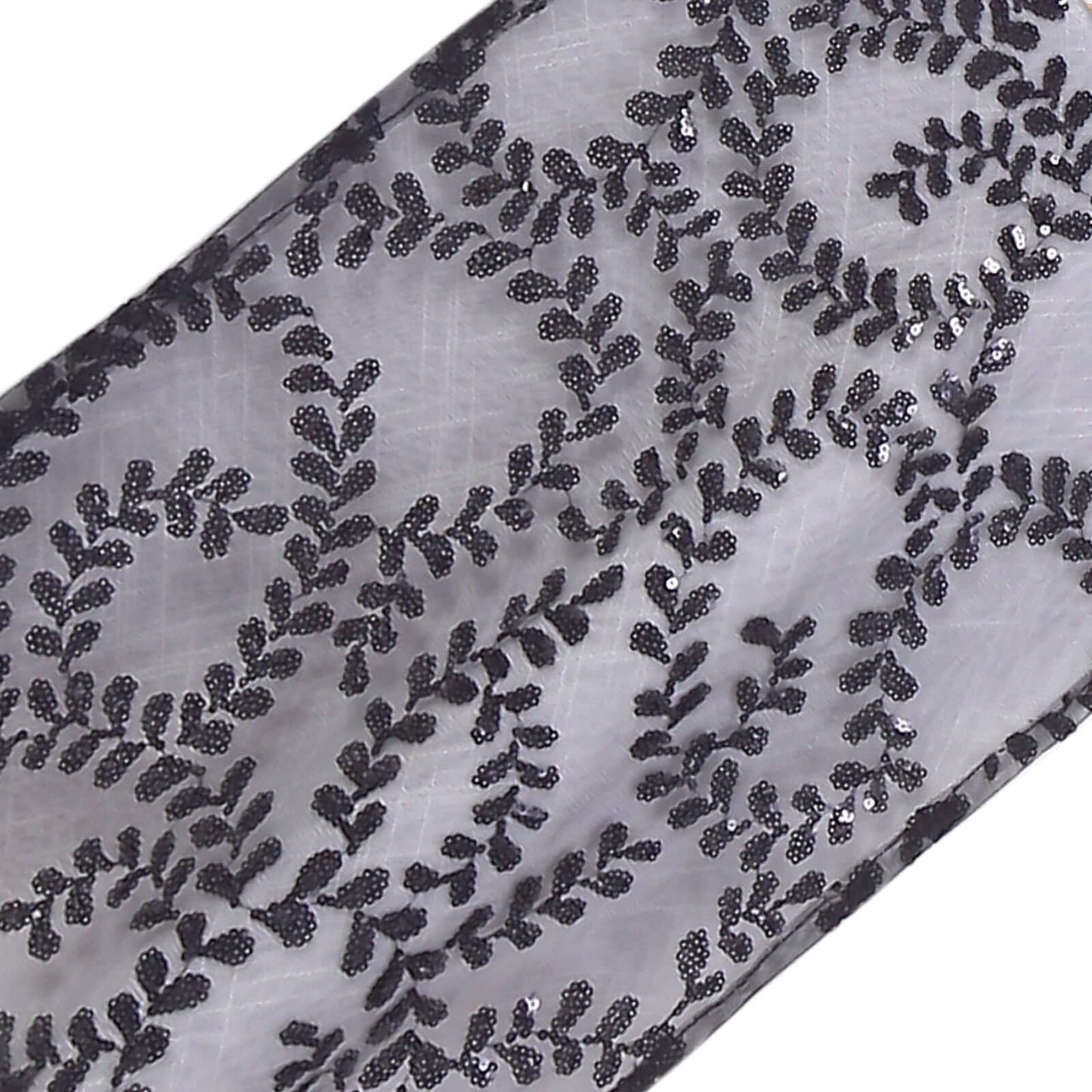 Mesh 12"x108" Table Runner Black - Leaf Vine Embroidery