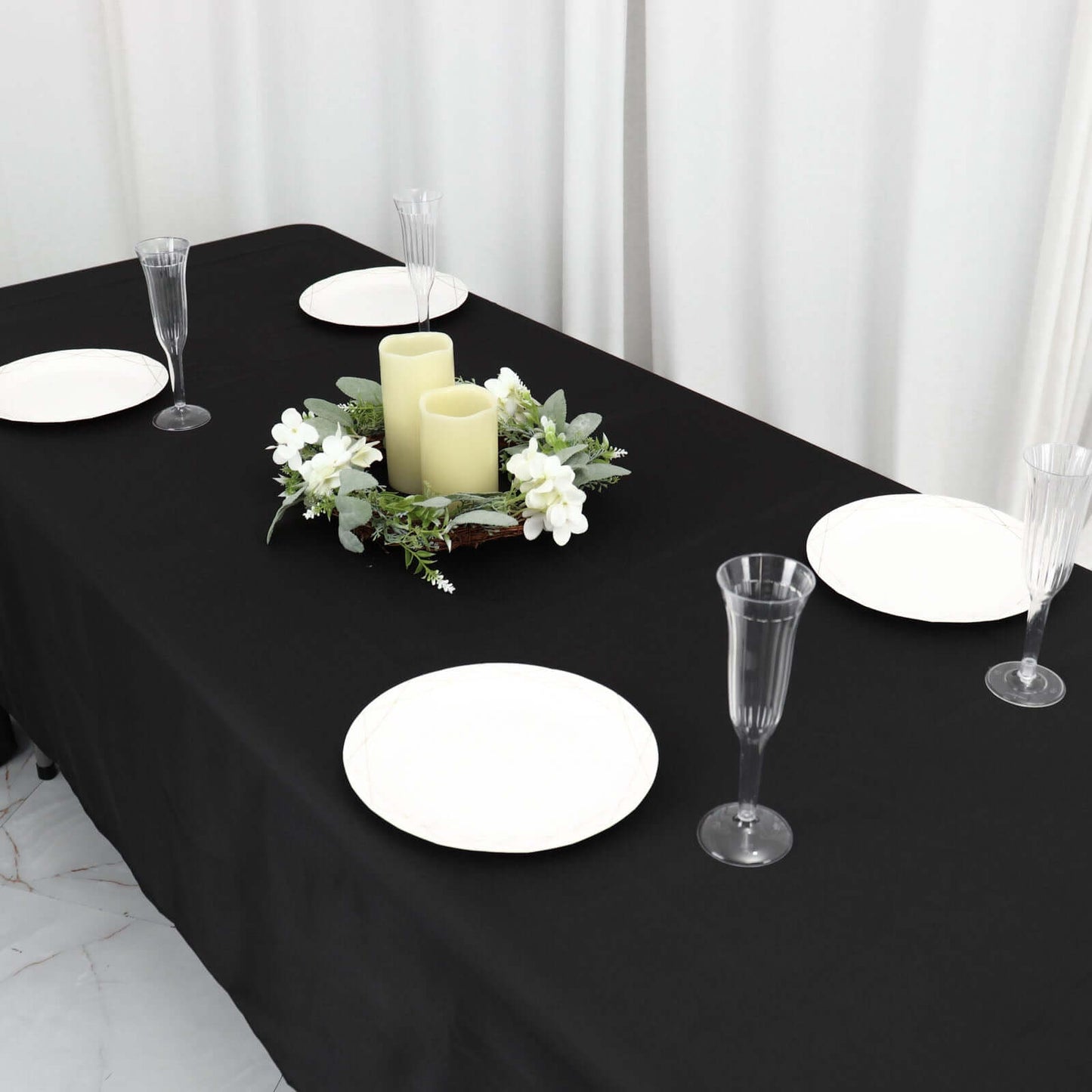 Polyester 60"x126" Rectangle Tablecloth Black - Wrinkle-Resistant Table Cover for Weddings & Parties