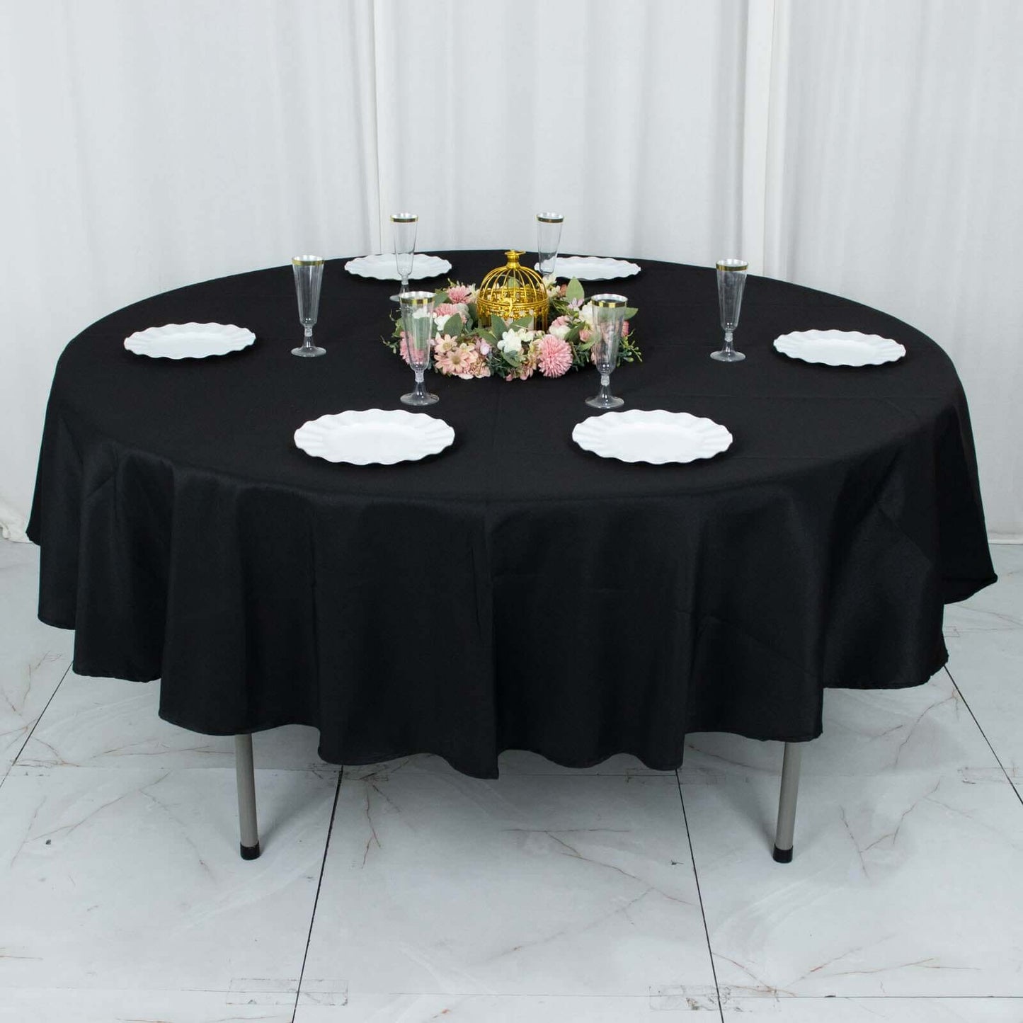 Premium Polyester 90" Round Tablecloth Black - Stain and Wrinkle-Resistant 220GSM Table Cover for Weddings & Event Decor
