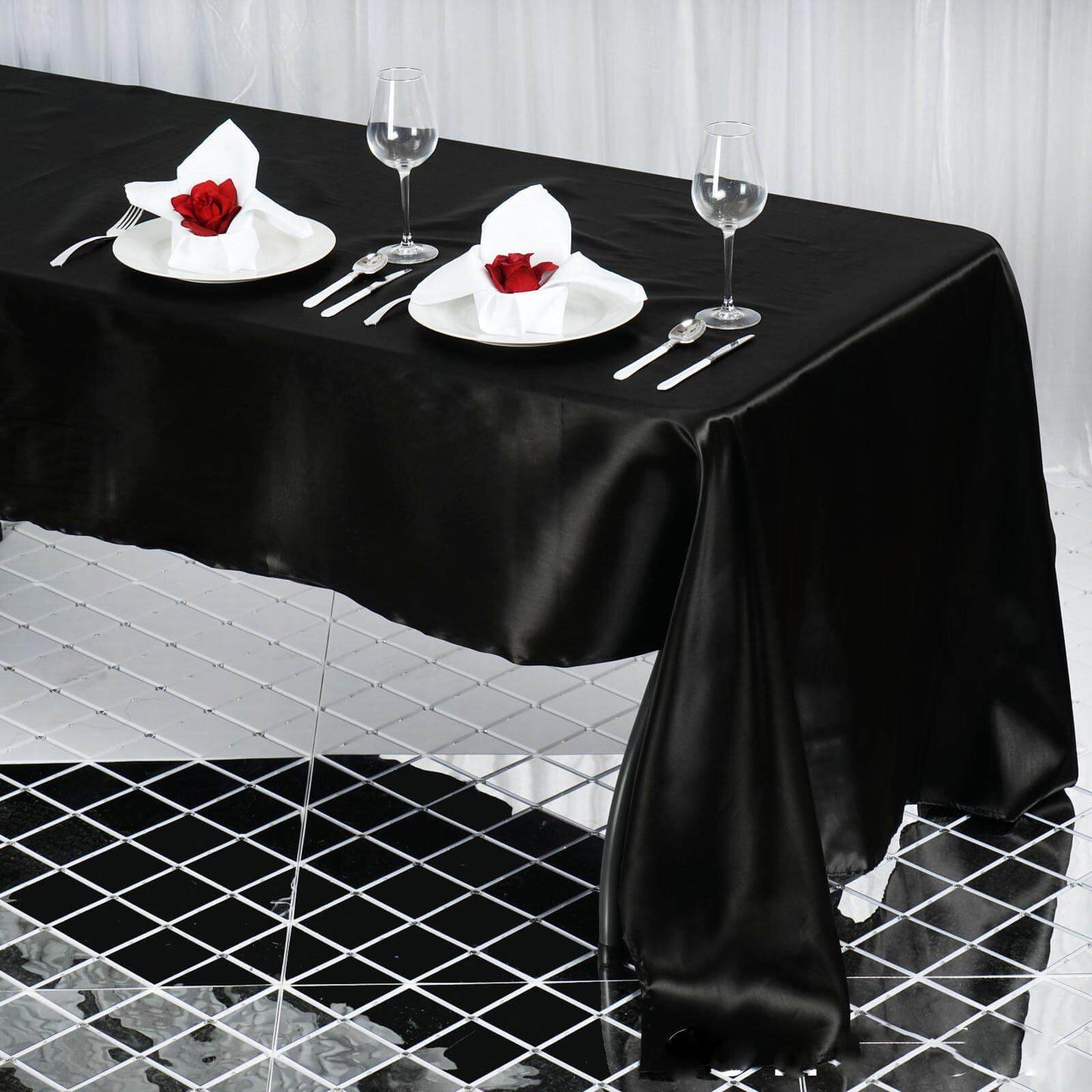 Satin Rectangular 60"x126" Tablecloth Black - Smooth and Lustrous Table Cover