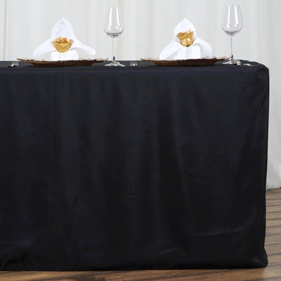 Fitted Polyester 72"x30" Rectangle Tablecloth Black - Sleek and Durable for Events