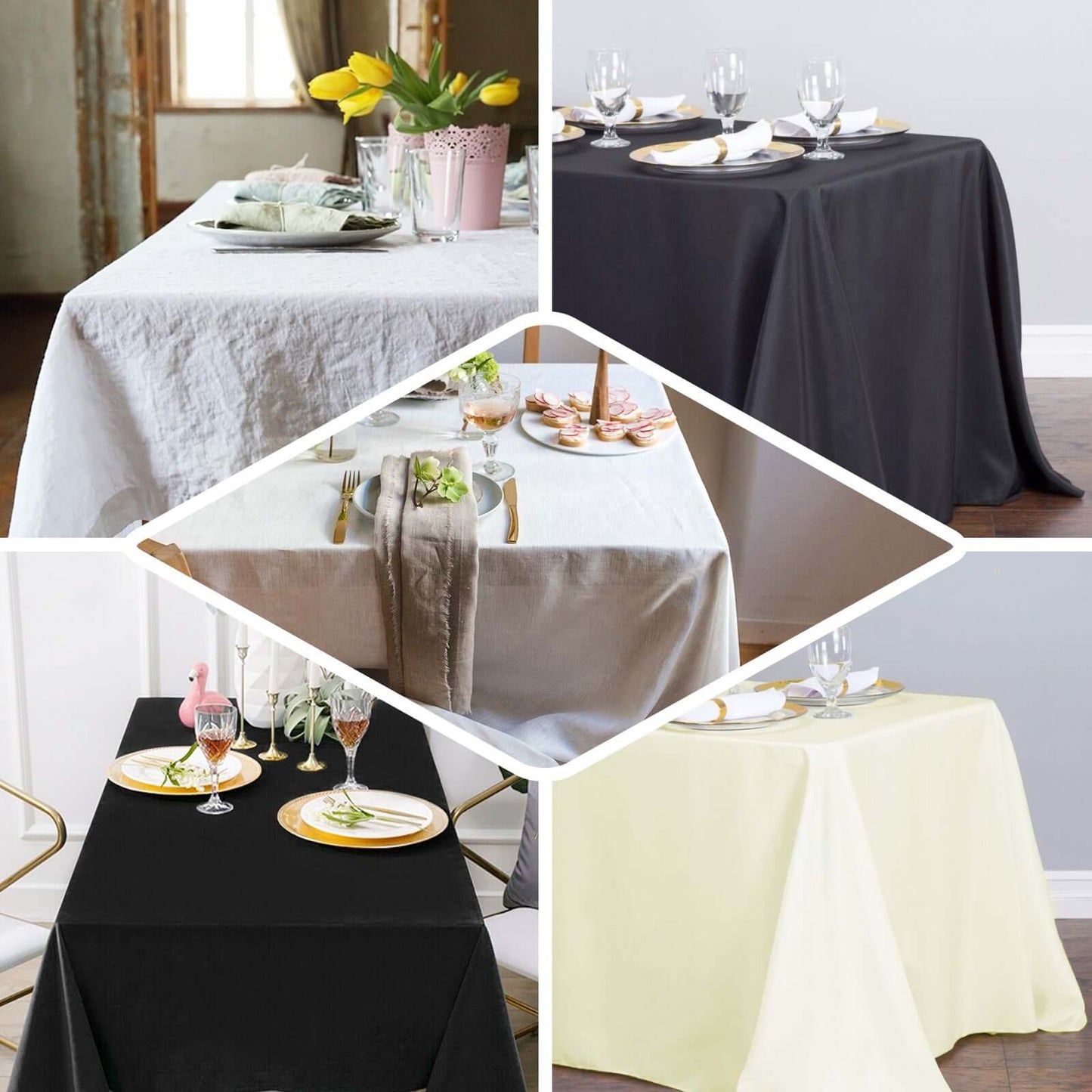 100% Cotton 90"x132" Rectangle Tablecloth Black Linen - Seamless, Soft & Breathable Table Cover