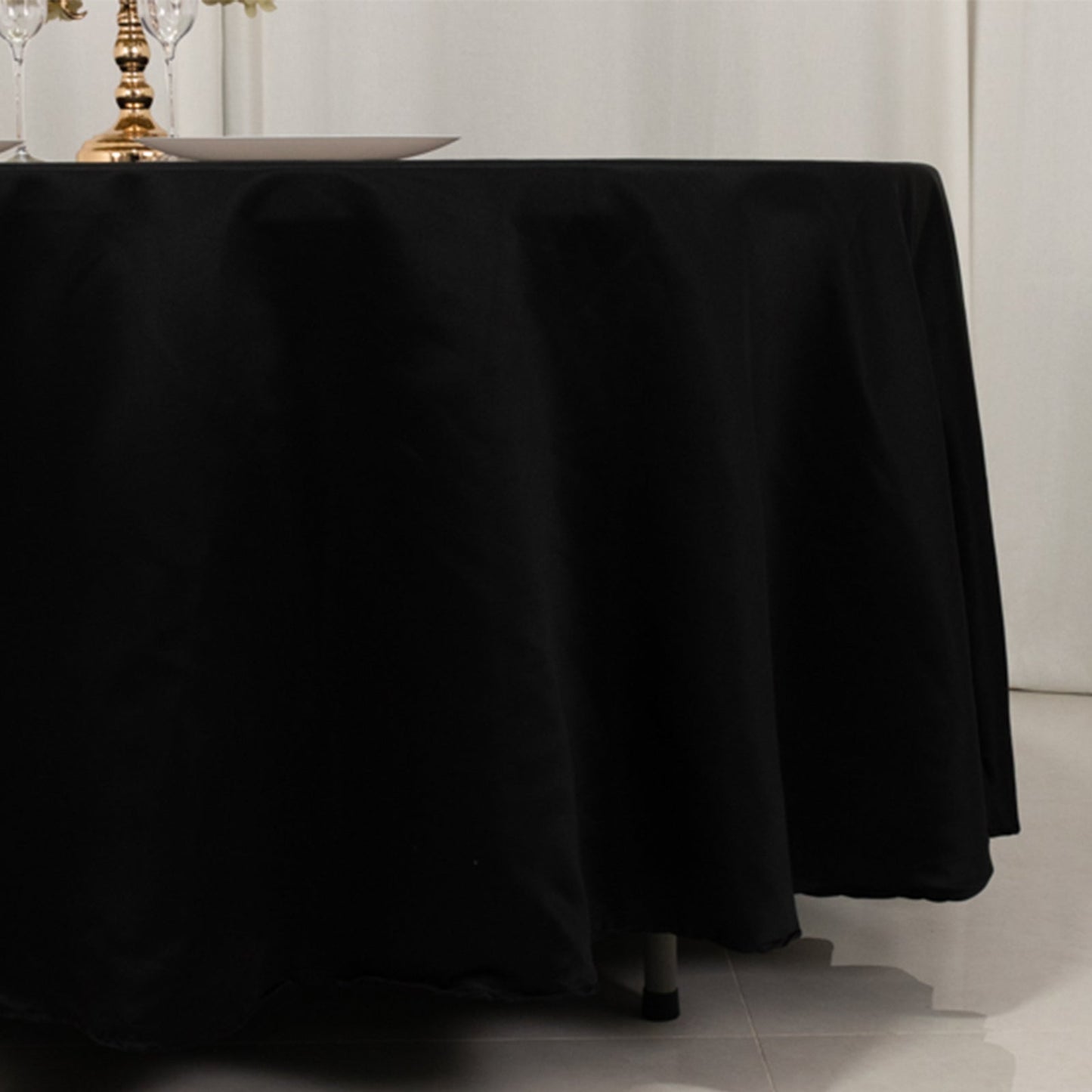Lamour Satin 108" Round Tablecloth Black - Durable & Silk-Like Table Cover for Classy Weddings & Events