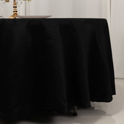 Lamour Satin 108" Round Tablecloth Black - Durable & Silk-Like Table Cover for Classy Weddings & Events