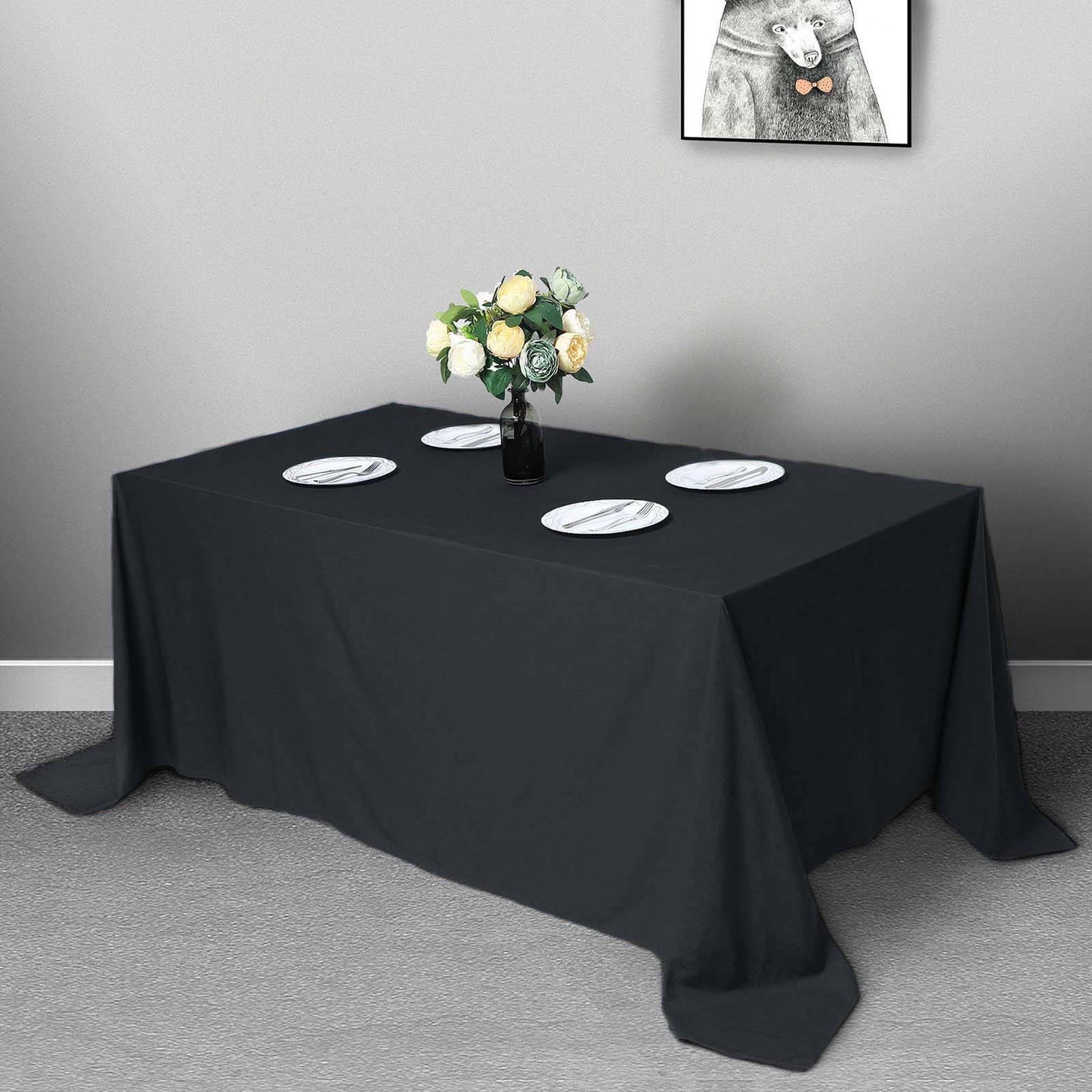 Polyester 90"x132" Rectangle Tablecloth Black - Seamless Wrinkle-Resistant Design for Luxe Celebrations