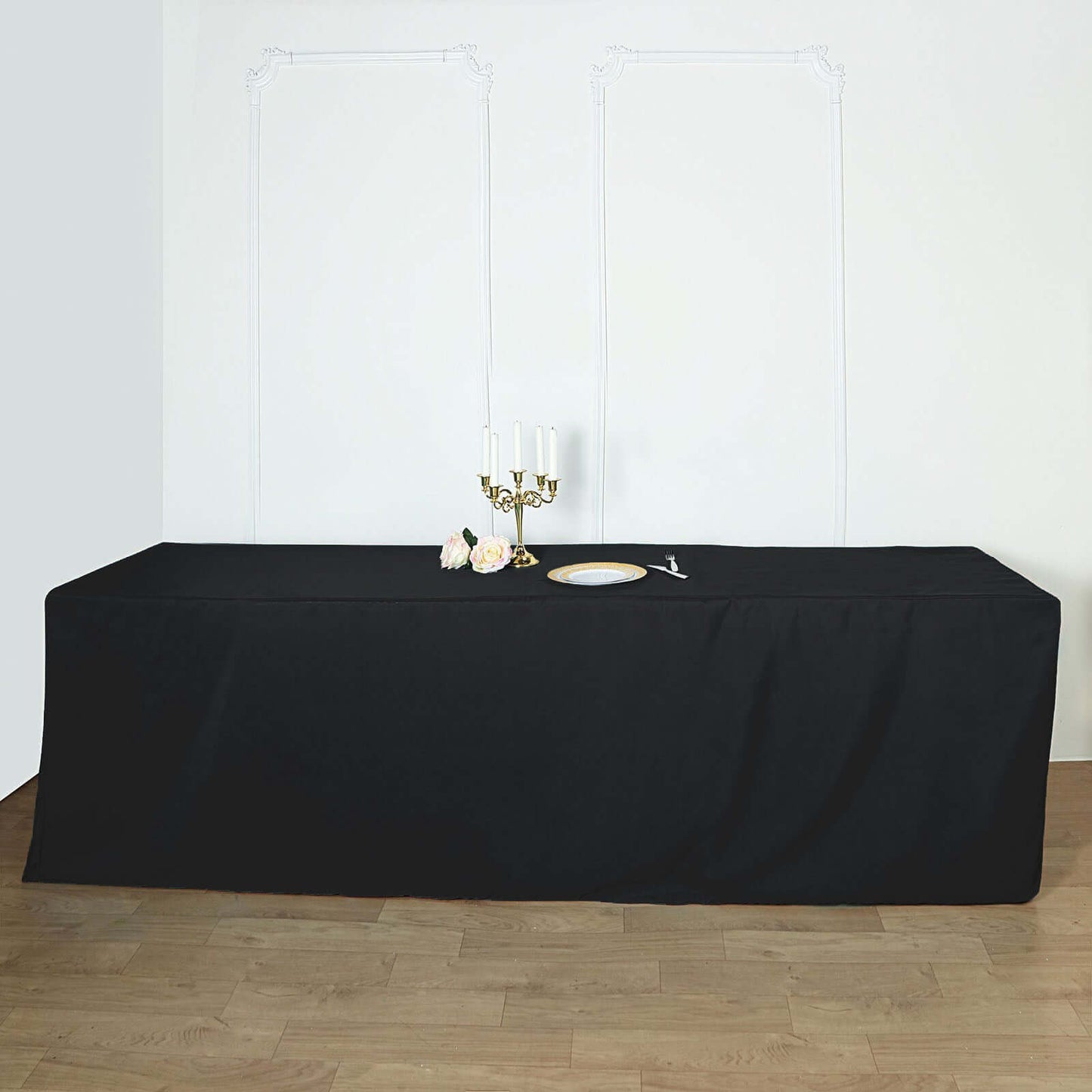 Fitted Polyester 96"x30" Rectangle Tablecloth Black - Durable and Easy to Maintain Table Cover