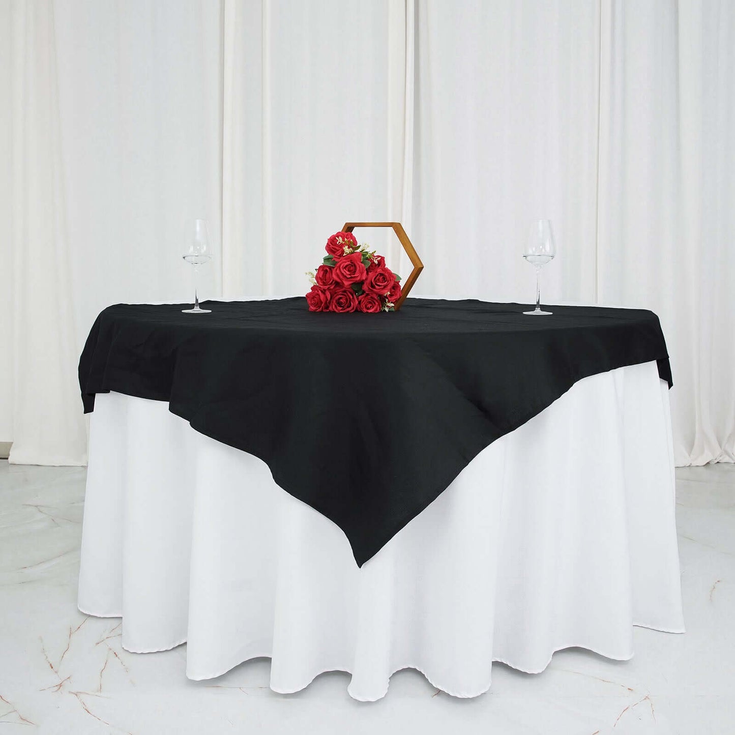 100% Cotton 54"x54" Table Overlay Square Tablecloth Black Linen - Soft & Breathable Fabric Table Topper