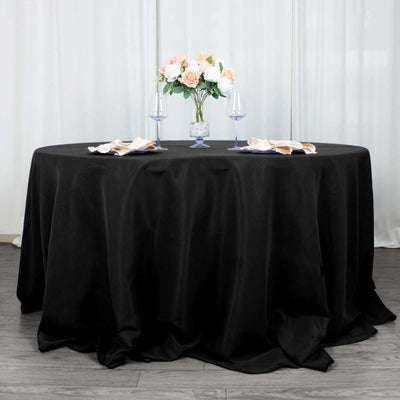 Premium Polyester 132" Round Tablecloth Black - Seamless 220GSM Wrinkle-Resistant Design for Upscale Occasions