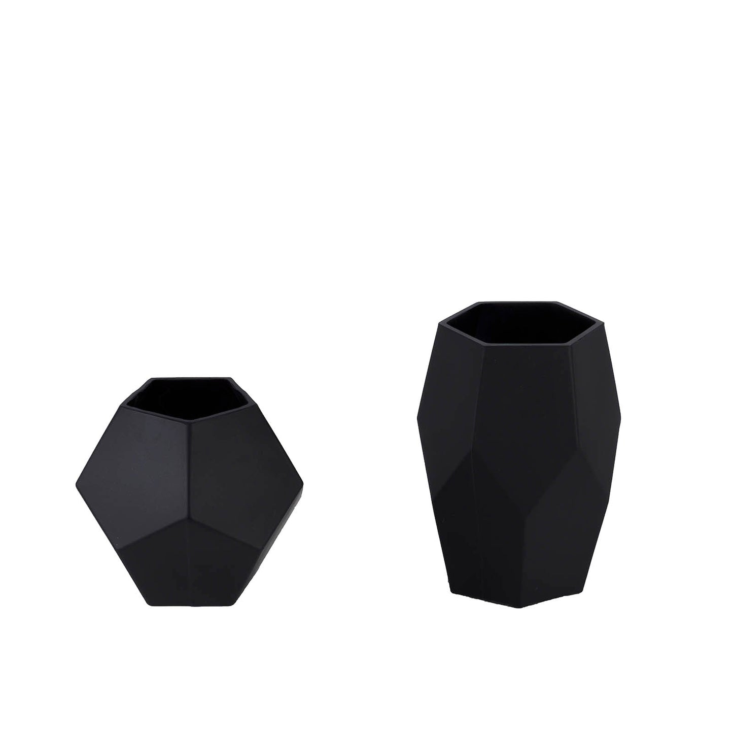Set of 2 Glass Flower Vases Geometric Design Matte Black - Stylish Modern Candle Holder Centerpieces 5", 8"