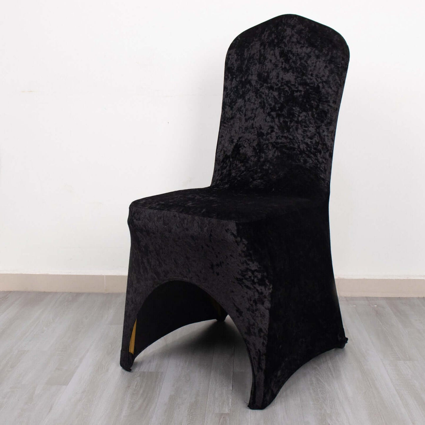 Crushed Velvet Spandex Banquet Chair Cover Fitted Slipcover Black - Stretch 190GSM Slipcover with Foot Pockets