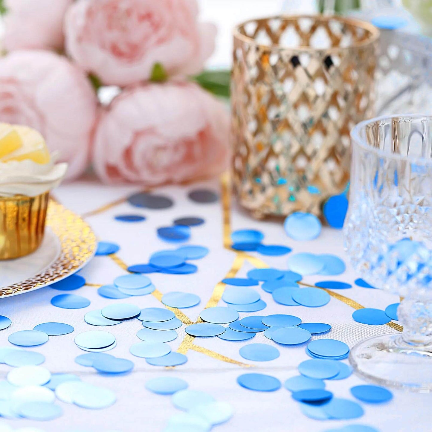 Metallic Round Party Confetti 18G Bag Dusty Blue Foil, Balloon Table Confetti Glitter Dots for Festive Weddings Baby Bridal Showers & Events