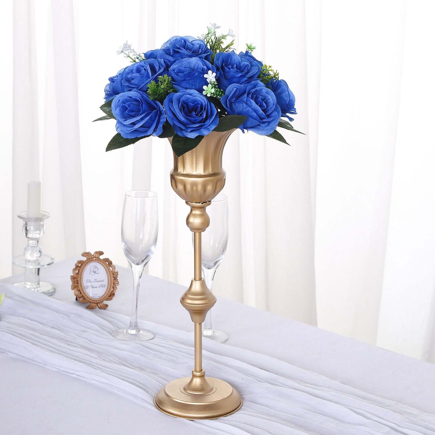2 Pack Royal Blue Silk 15-Head Rose Flower Balls For Centerpieces - 10", Artificial Kissing Ball Floral Arrangements
