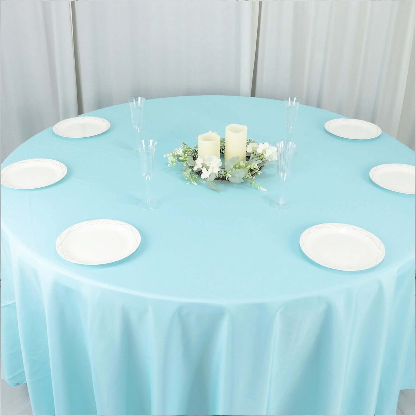 Polyester 108" Round Tablecloth Light Blue - Wrinkle-Resistant Table Cover