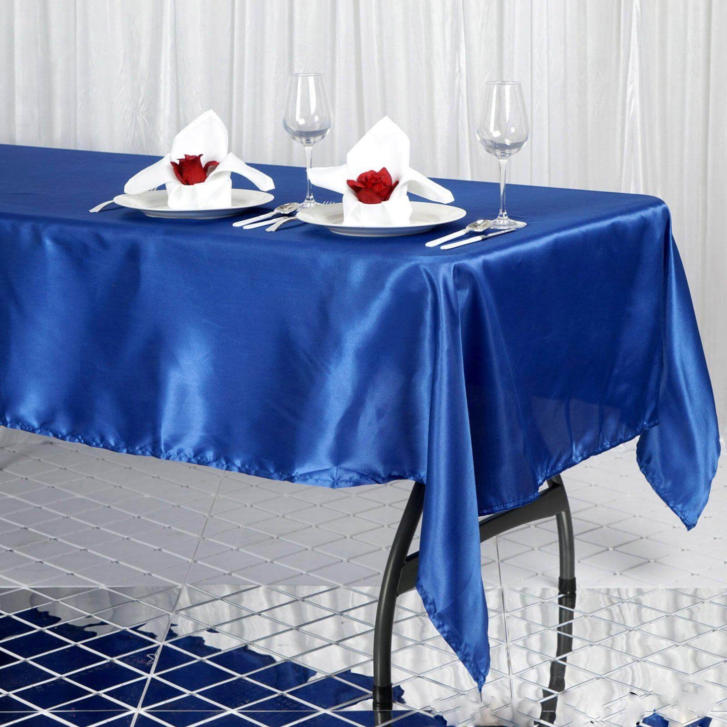 Satin Rectangular 60"x102" Tablecloth Royal Blue - Smooth and Lustrous Table Cover
