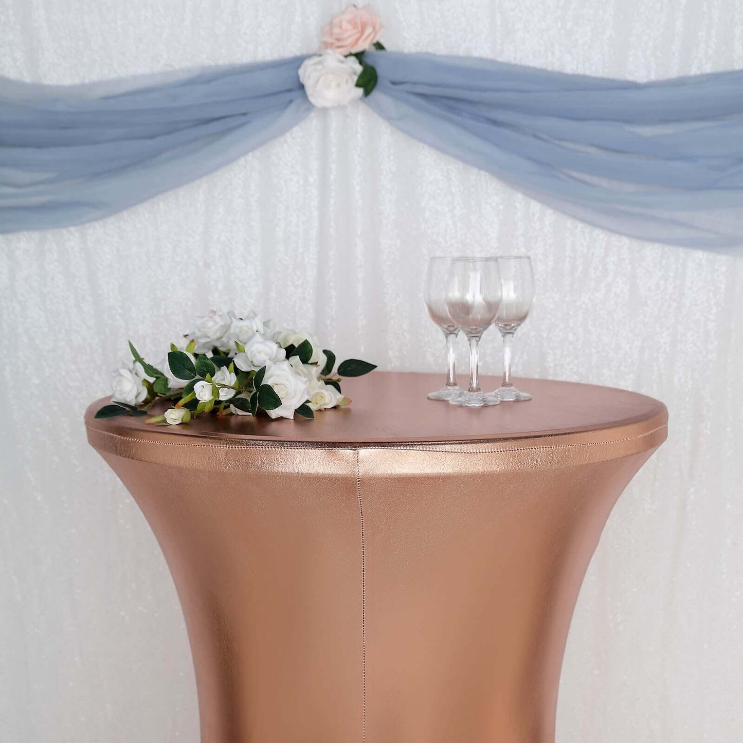 Metallic Spandex 30" Fitted Round Cocktail Table Cover Blush Highboy Tablecloth - Stretch Fit & Water-Resistant