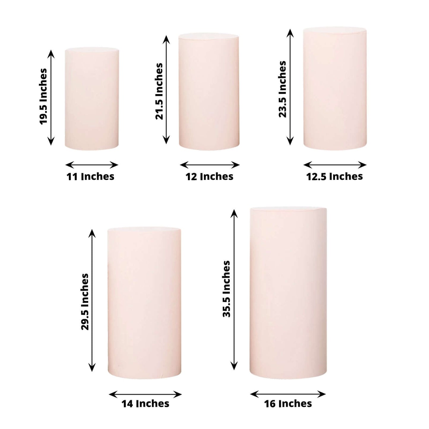 Set of 5 Blush Spandex Cylinder Pedestal Stand Covers, Stretchable Pillar Prop Covers - 160 GSM