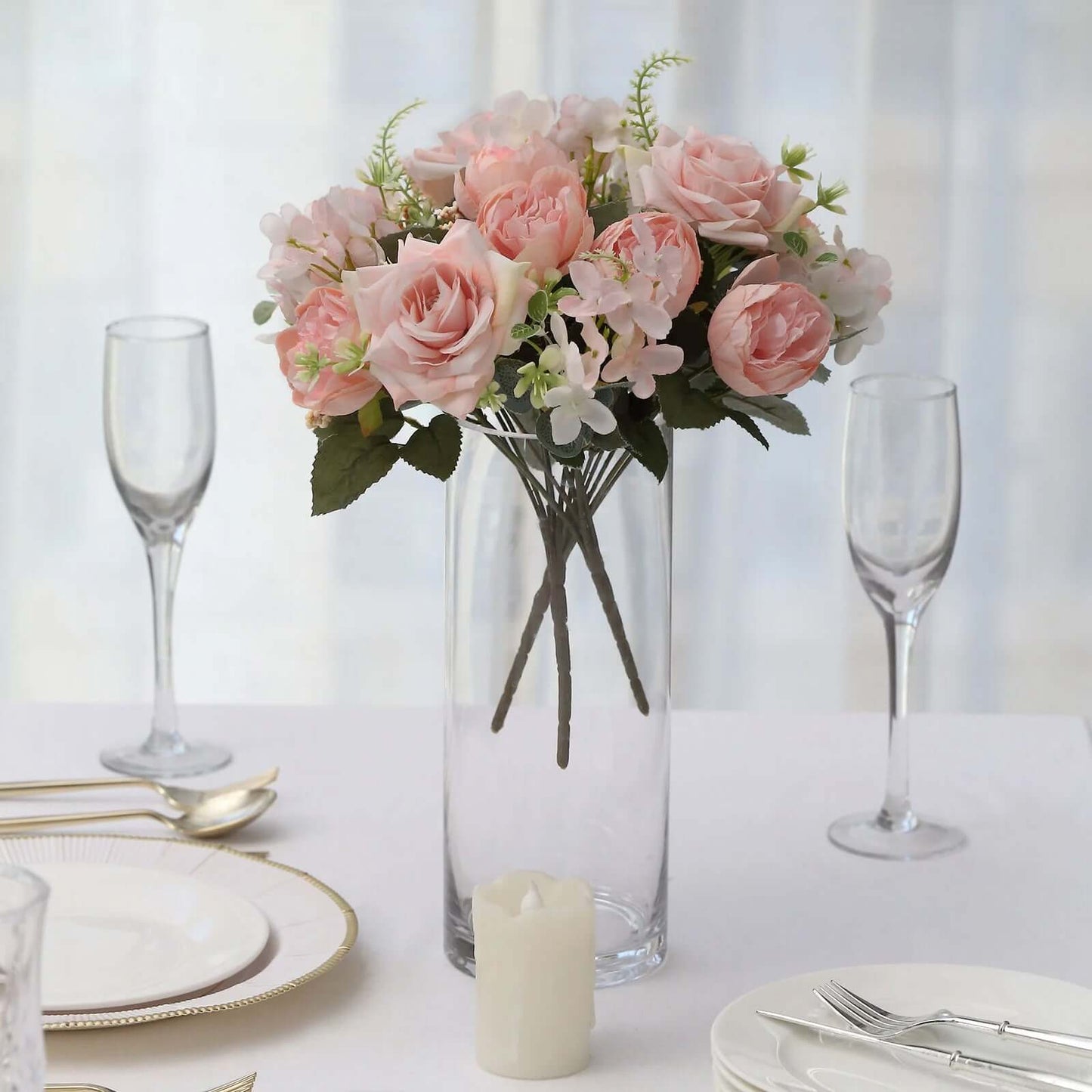 2 Pack Artificial Rose & Peony Floral Arrangements â€“ 12" Blush Silk Bouquets for Weddings & Home DÃ©cor