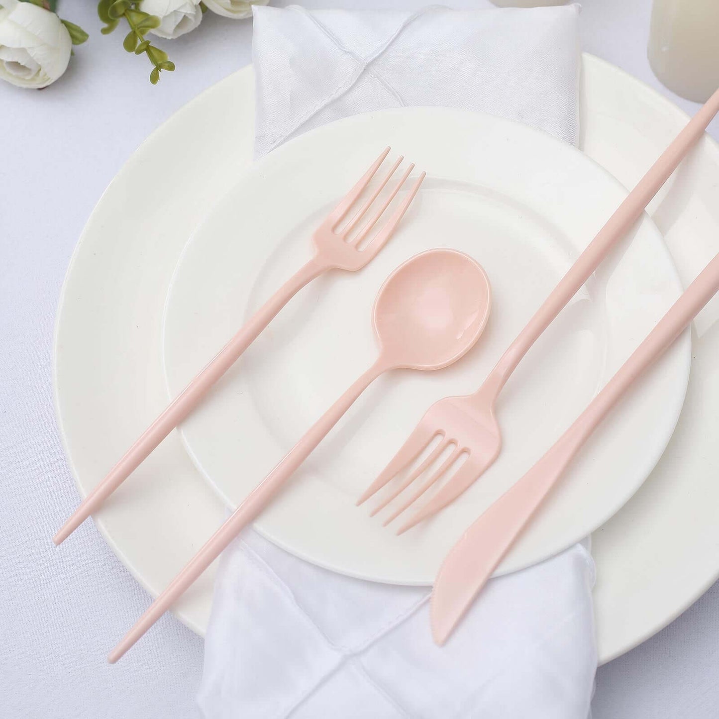 50-Pack Plastic Utensil Set Blush Pink - Premium Disposable Heavy Duty Sleek Flatware