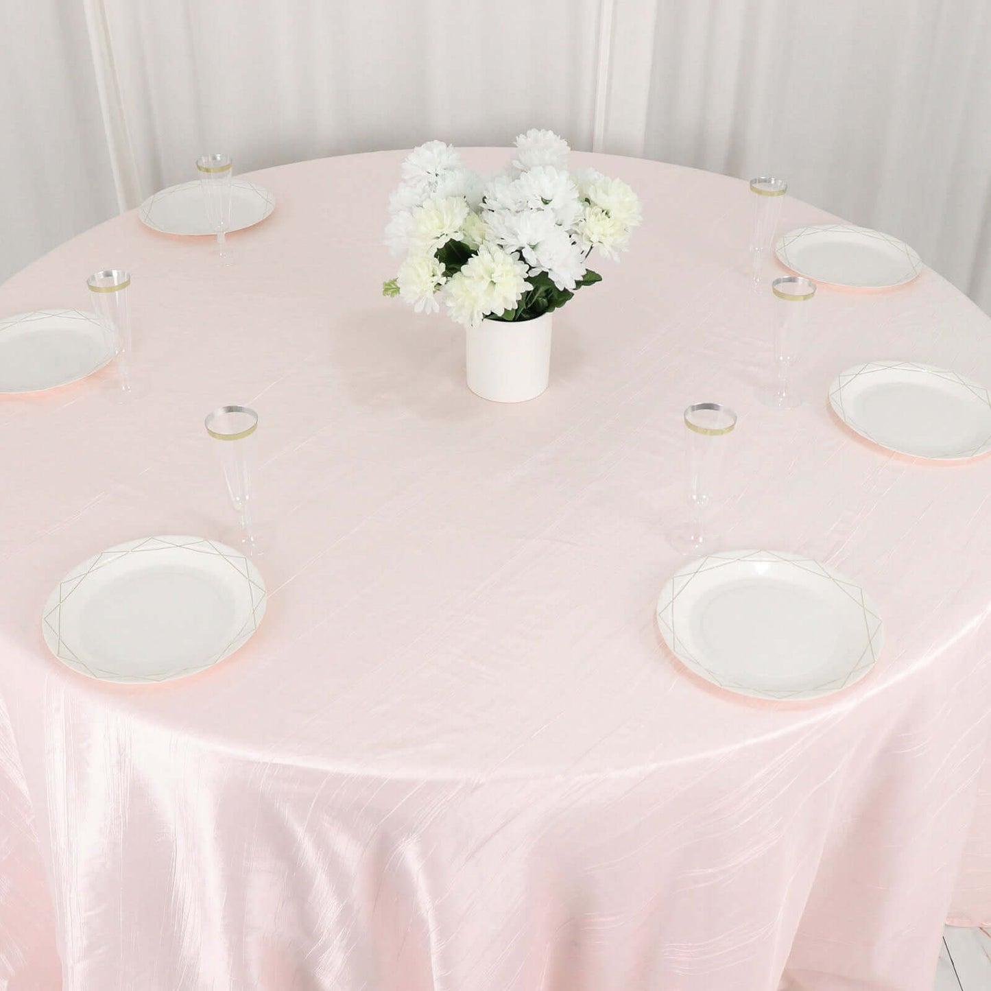 Taffeta 132" Round Tablecloth Blush - Seamless Accordion Crinkle Table Cover